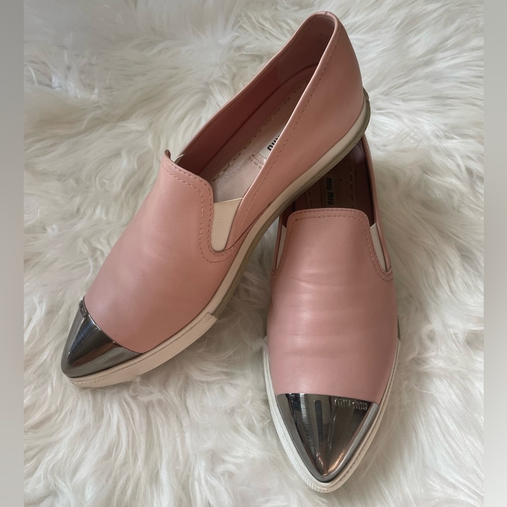 MIU MIU Light Pink Sneakers Metal ToeCaps Sz 39 Excellent Condition!